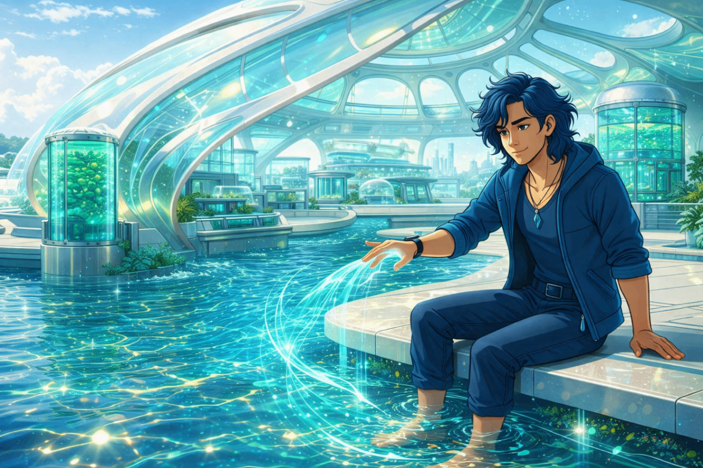 Aquaterra – futuristische Wasserstadt mit leuchtender Architektur